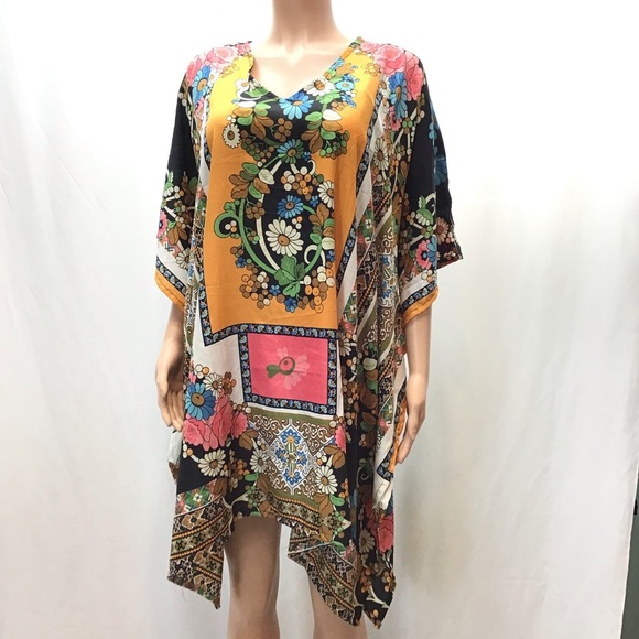 Gypsie Blu Boho Floral Kimono Kaftan Swimsuit Coverup Dress One Size - Picture 3 of 11